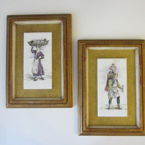 B Altman Medieval Porcelain Tiles Cries of London Framed Plaques In Pair - Picture 10 of 15